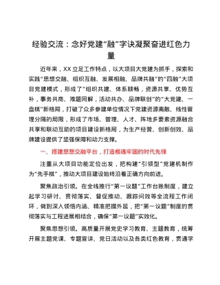 经验交流：念好党建“融”字诀 凝聚奋进红色力量.docx