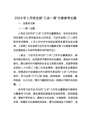 2024年1月党支部“三会一课”方案参考主题.docx