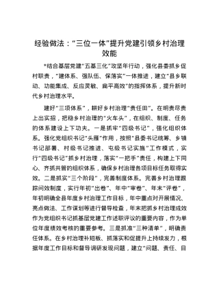 经验做法：“三位一体”提升党建引领乡村治理效能.docx