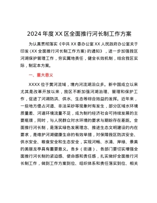 2024年度XX区全面推行河长制工作方案.docx