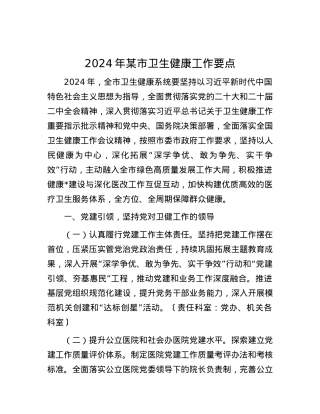2024年某市卫生健康工作要点.docx
