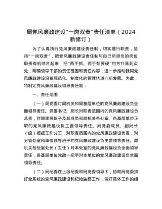 局党风廉政建设“一岗双责”责任清单（2024新修订）.docx