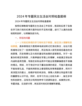 2024年专题民主生活会对照检查提纲.docx