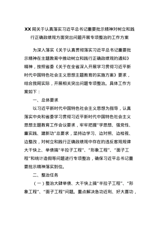 XX局关于认真落实习近平总书记重要批示精神对树立和践行正确政绩观方面突出问题开展专项整治的工作方案.docx