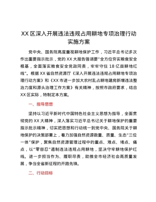 XX区深入开展违法违规占用耕地专项治理行动实施方案.docx