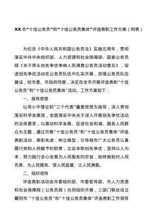XX市“十佳公务员”和“十佳公务员集体”评选表彰工作方案（附表）.docx