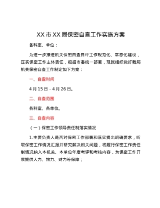 XX市XX局保密自查工作实施方案.docx