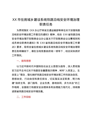 XX市住房城乡建设系统铁路沿线安全环境治理职责任务.docx