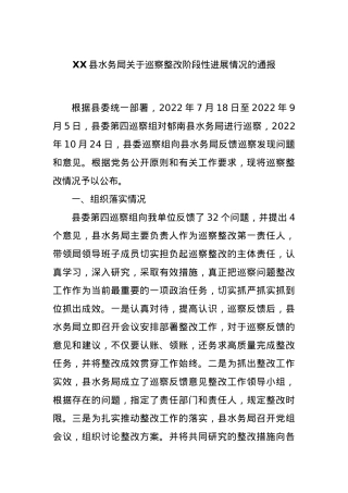 XX县水务局关于巡察整改阶段性进展情况的通报.docx