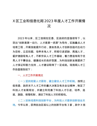 X区工业和信息化局2023年度人才工作开展情况.docx