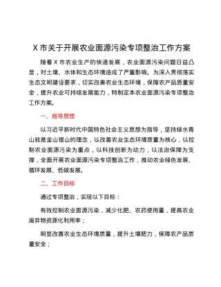 X市关于开展农业面源污染专项整治工作方案.docx