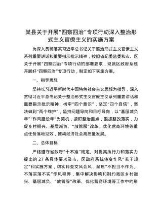 某县关于开展“四察四治”专项行动深入整治形式主义官僚主义的实施方案.docx