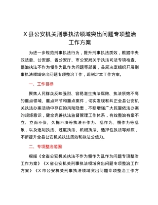 X县公安机关刑事执法领域突出问题专项整治工作方案.docx