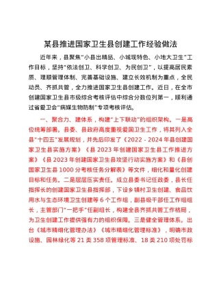 某县推进国家卫生县创建工作经验做法.docx