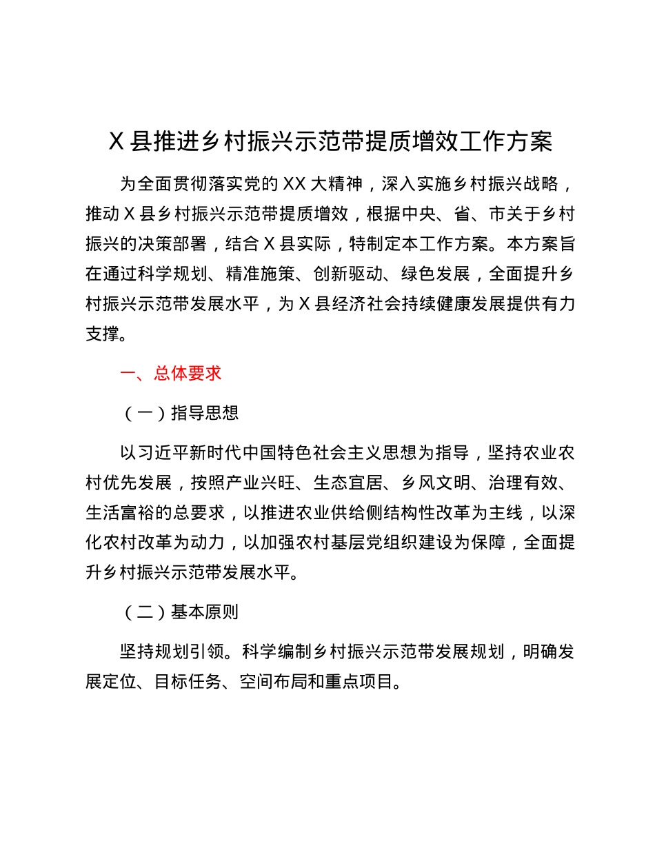 X县推进乡村振兴示范带提质增效工作方案.docx_第1页
