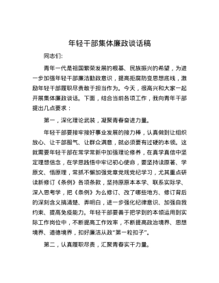 年轻干部集体廉政谈话稿.docx