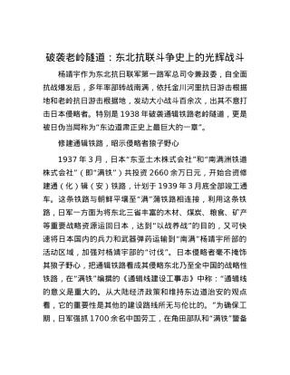 破袭老岭隧道：东北抗联斗争史上的光辉战斗.docx