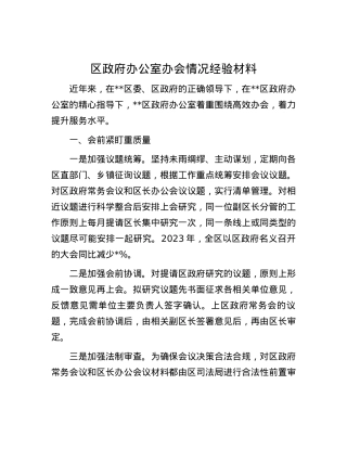 区政府办公室办会情况经验材料.docx