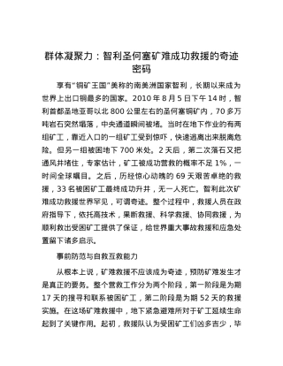 群体凝聚力：智利圣何塞矿难成功救援的奇迹密码.docx