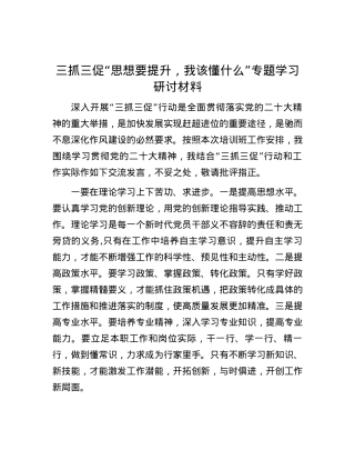 三抓三促“思想要提升，我该懂什么”专题学习研讨材料.docx