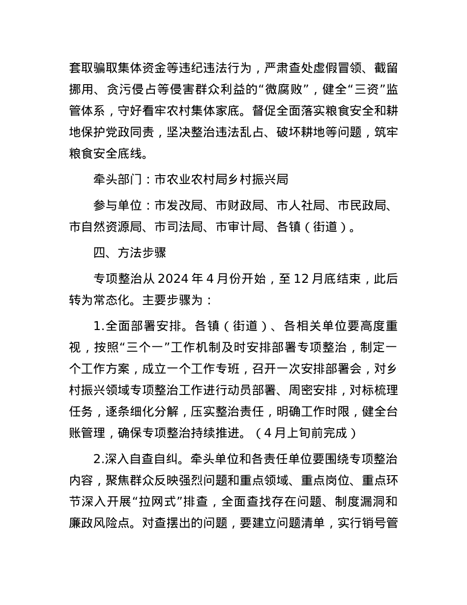 市2024年深入开展乡村振兴领域群众身边腐败和作风问题专项整治工作方案.docx_第3页
