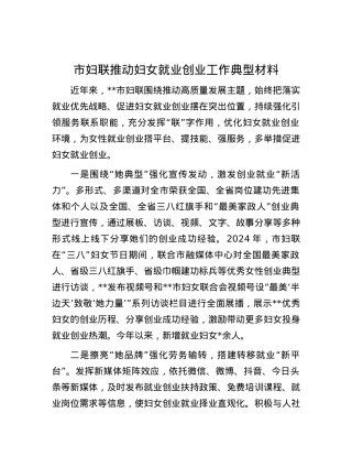 市妇联推动妇女就业创业工作典型材料.docx