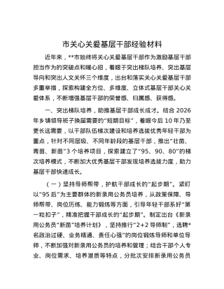 市关心关爱基层干部经验材料.docx