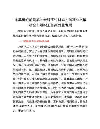 市委组织部副部长专题研讨材料：筑基夯本 推动全市组织工作高质量发展.docx