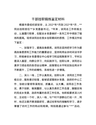 干部挂职锻炼鉴定材料.docx