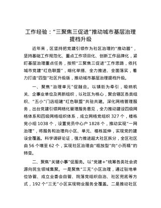 工作经验：“三聚焦三促进”推动城市基层治理提档升级.docx