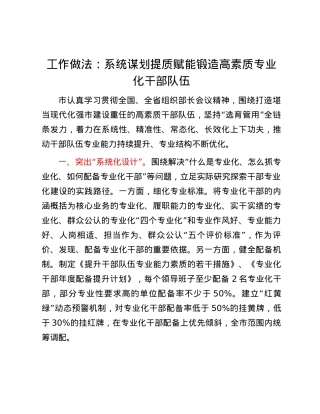 工作做法：系统谋划  提质赋能  锻造高素质专业化干部队伍.docx