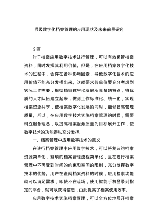 县级数字化档案管理的应用现状及未来前景研究.docx