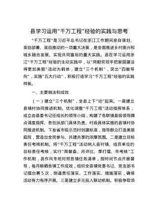 县学习运用“千万工程”经验的实践与思考.docx