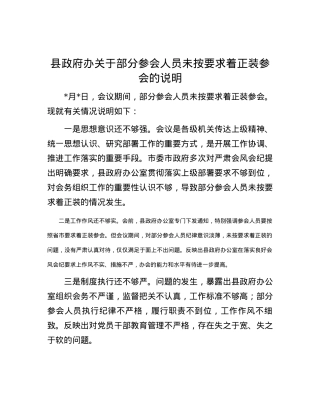 县政府办关于部分参会人员未按要求着正装参会的说明.docx