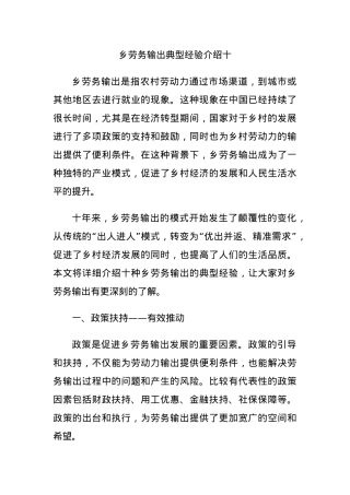 乡劳务输出典型经验介绍十.docx