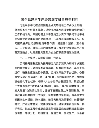 国企党建与生产经营深度融合典型材料.docx