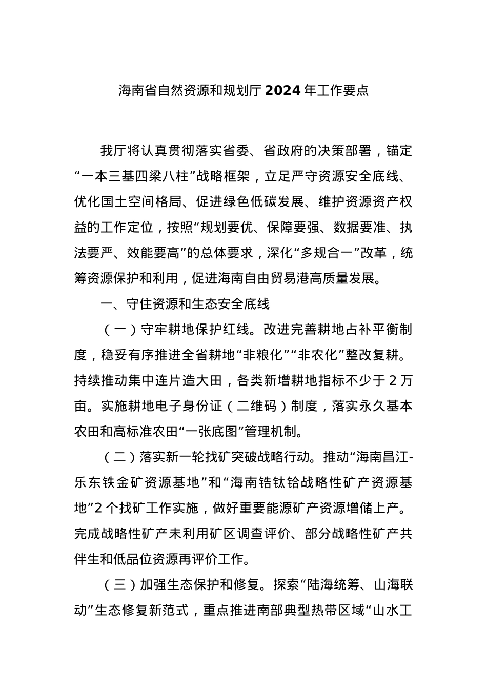 海南省自然资源和规划厅2024年工作要点.docx_第1页