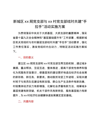 新城区xx局党支部与xx村党支部结对共建“手拉手”活动实施方案.docx