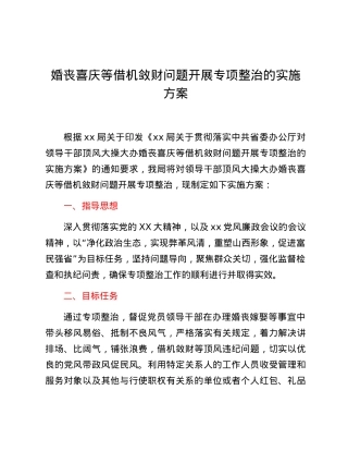 婚丧喜庆等借机敛财问题开展专项整治的实施方案.docx