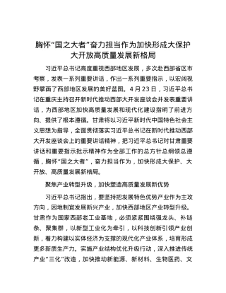 胸怀“国之大者”奋力担当作为加快形成大保护大开放高质量发展新格局.docx