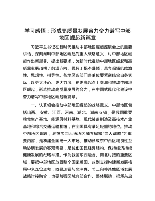 学习感悟：形成高质量发展合力  奋力谱写中部地区崛起新篇章.docx