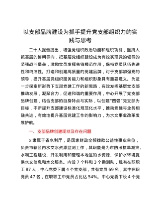 以支部品牌建设为抓手 提升党支部组织力的实践与思考.docx