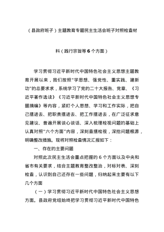 (县政府班子)主题教育专题民主生活会班子对照检查材料（践行宗旨等6个方面）.docx