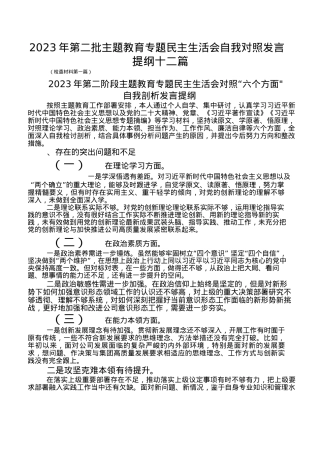 （12篇）2023-年第二批主题教育专题民主生活会自我对照发言题纲.docx