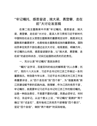 “牢记嘱托、感恩奋进，挑大梁、勇登攀、走在前”大讨论发言稿.docx