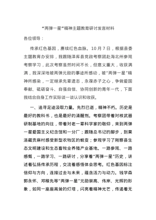 “两弹一星”精神主题教育研讨发言材料.docx