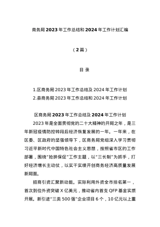 (2篇)商务局2023年工作总结和2024年工作计划汇编.docx