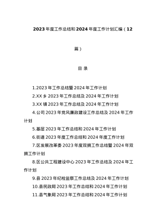 (12篇)2023年度工作总结和2024年度工作计划汇编.docx
