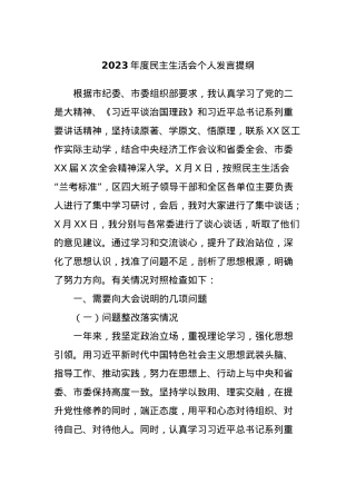 2023年度民主生活会个人发言提纲.docx