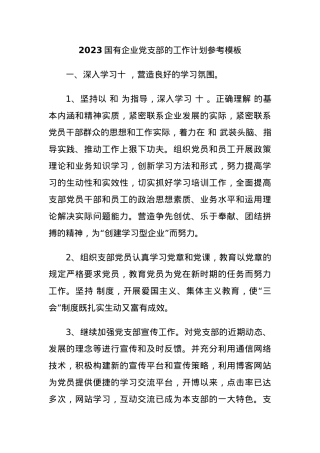 2023国有企业党支部的工作计划参考模板.docx